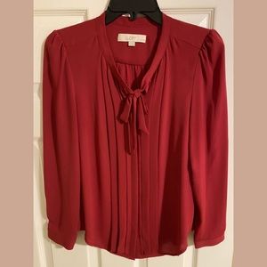 LOFT magenta tie front blouse